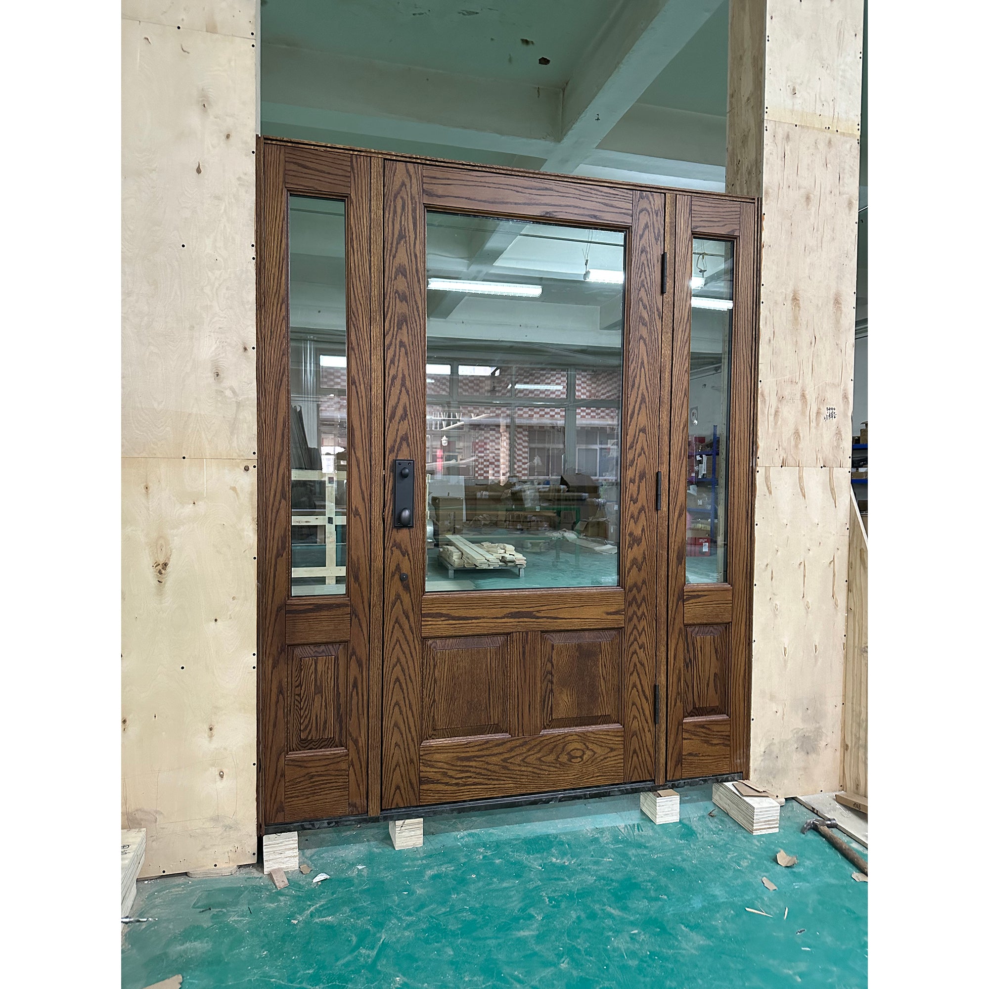 Double Sidelites Red Oak Entry Glass Wood Door