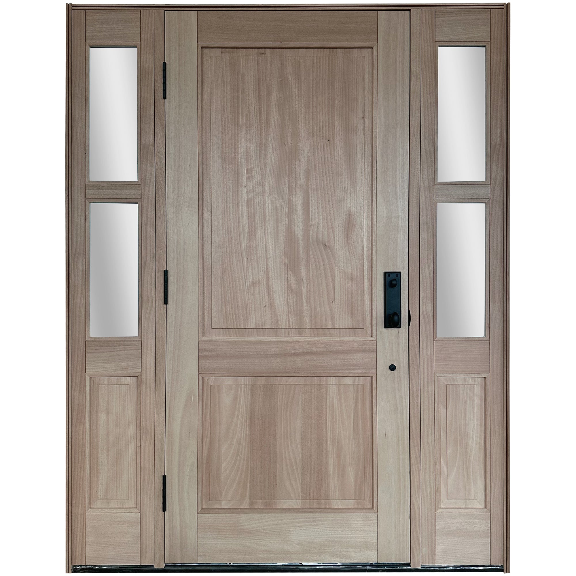 African Mahogany Panel Front Wood Door With Double Sidelights