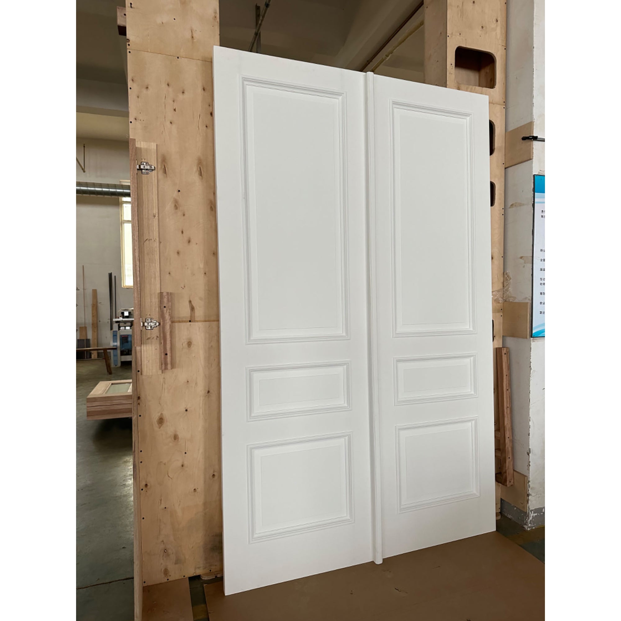 3-Panel Double Solid Wood Front Doors