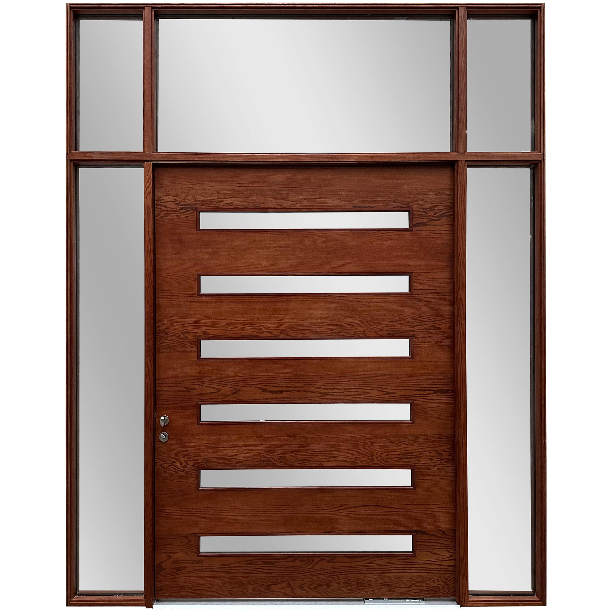 Red Oak Contemporary Sidelights Door With Transom