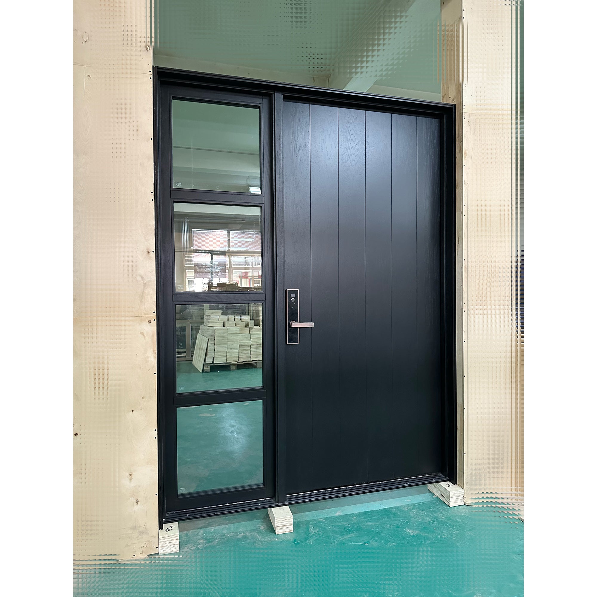 Black Paint Grade Sidelite Wood Front Door