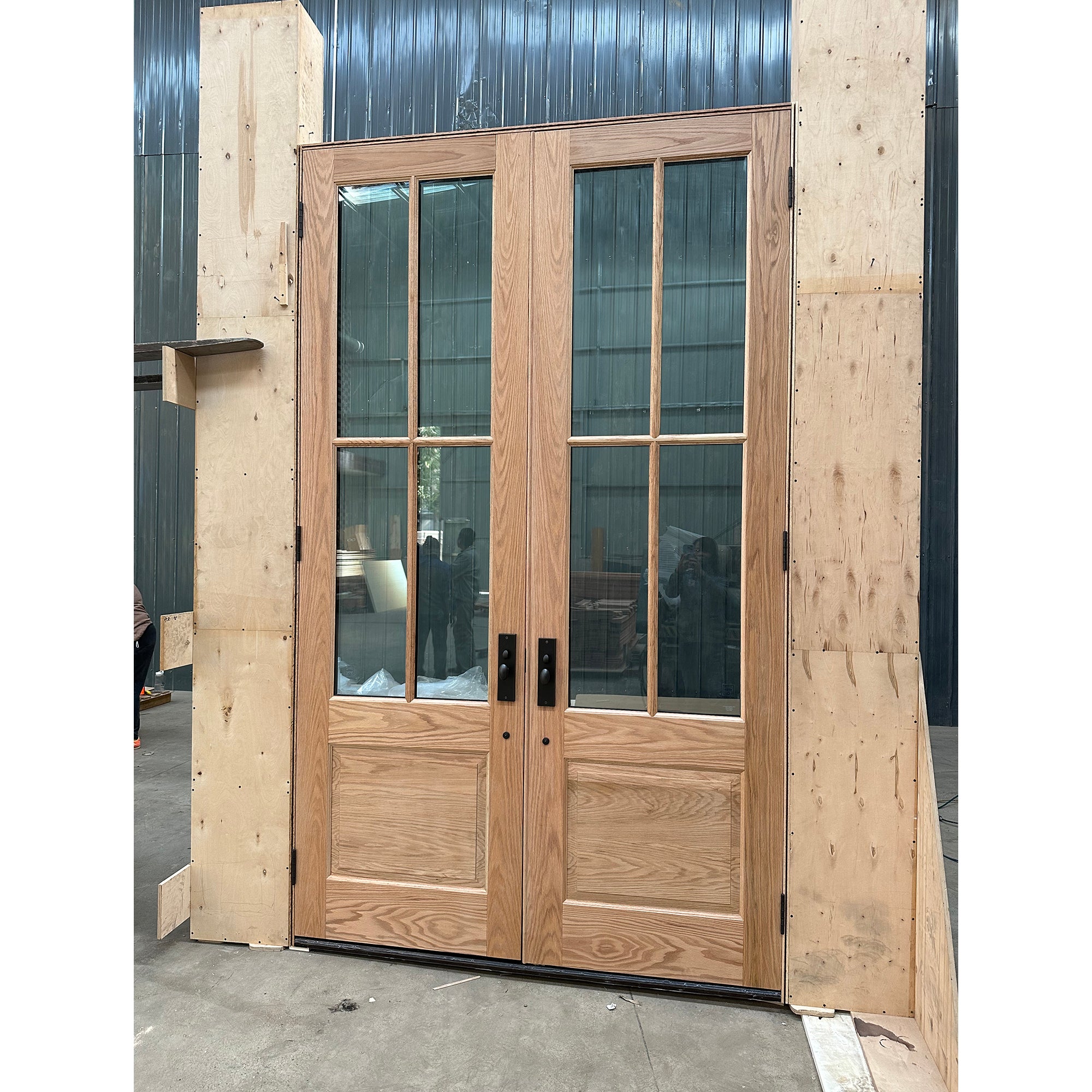 Red Oak 4-Lites Double Solid Wood Front Doors