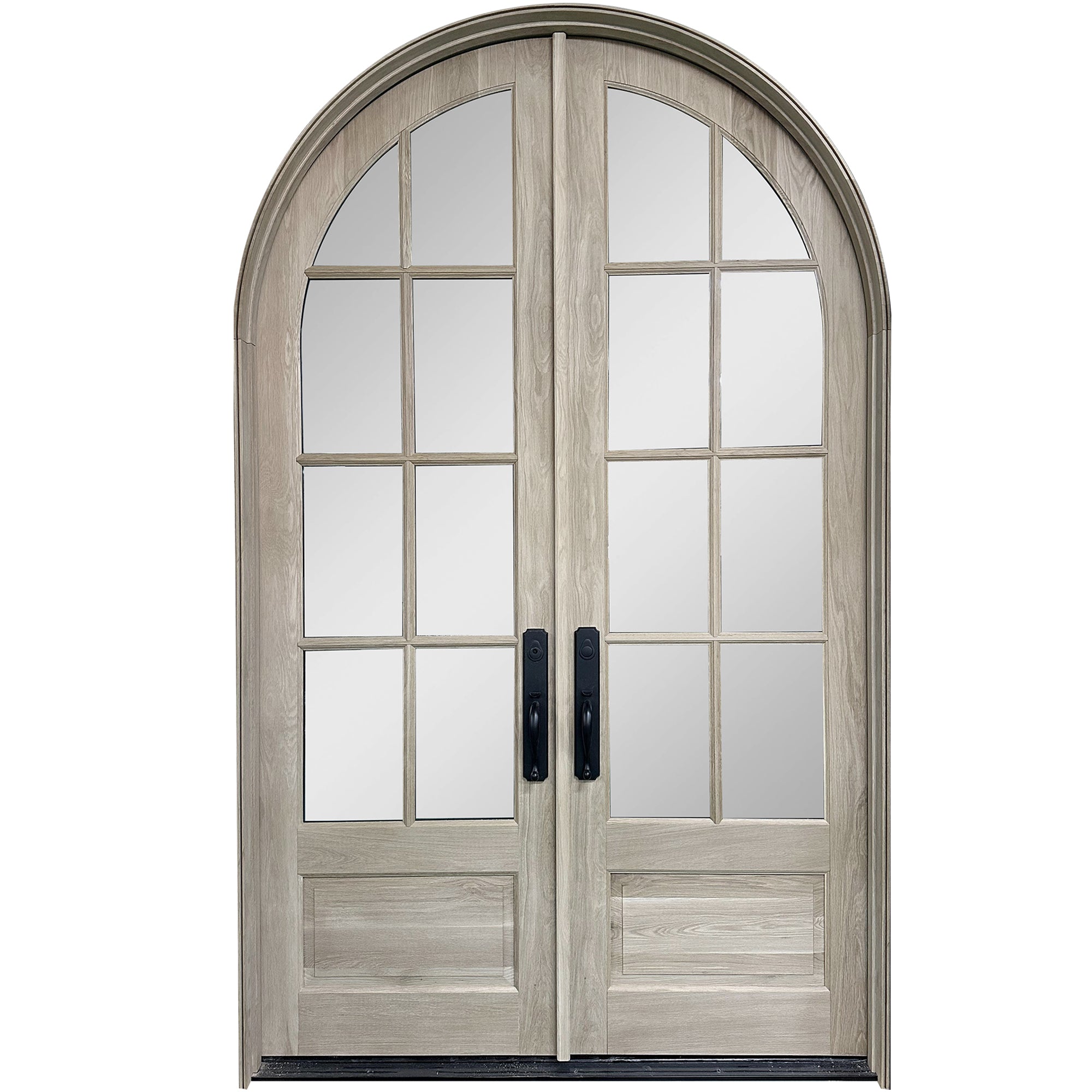 Red Oak Double Entry 8-Lites Arched Wood Door