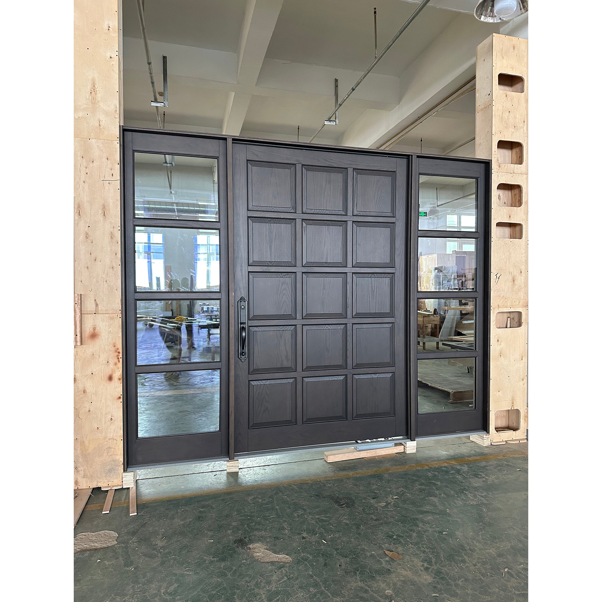 Panel Entry Wood Door With Double Sidelights