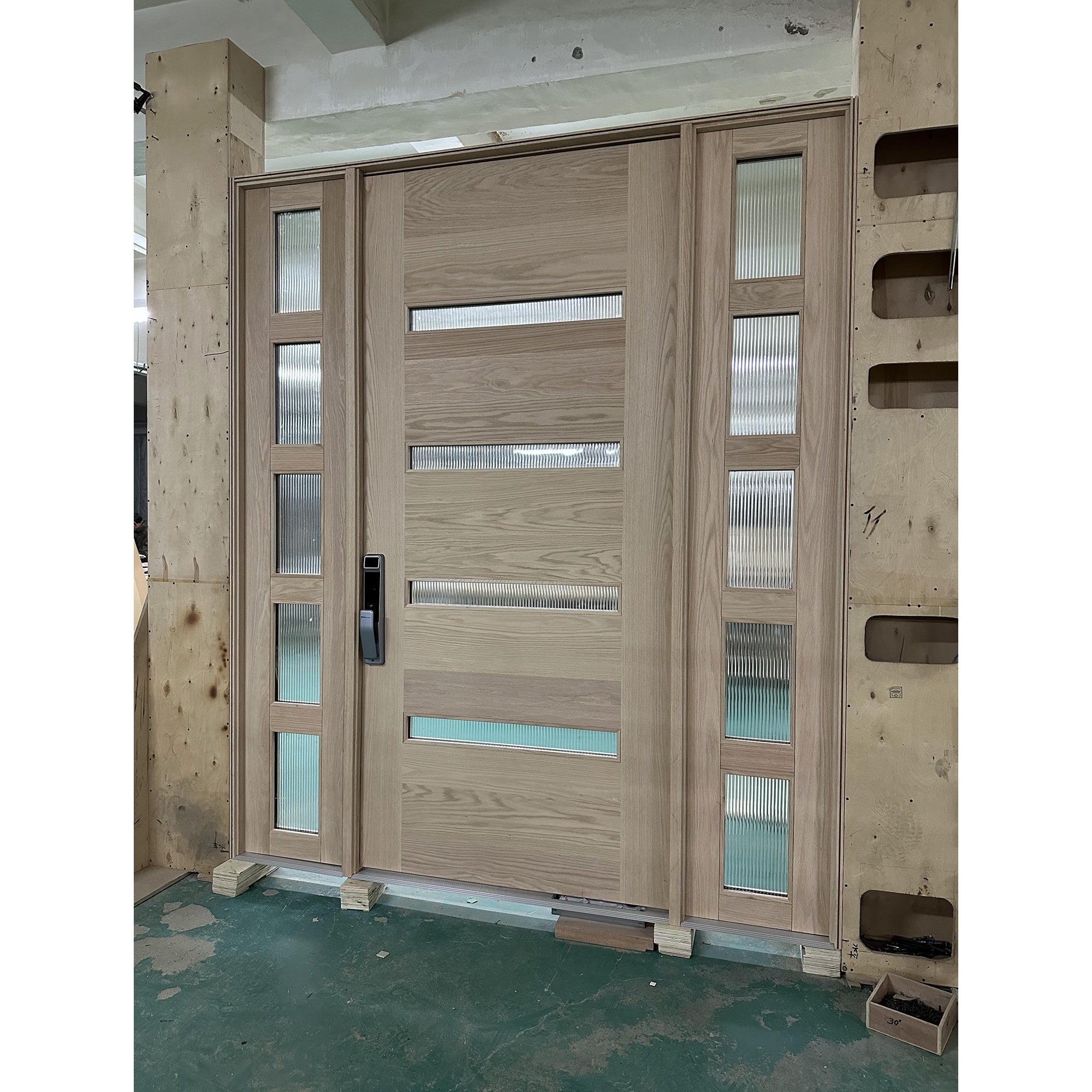 Contemporary Entry Glass Door With Double Sidelights