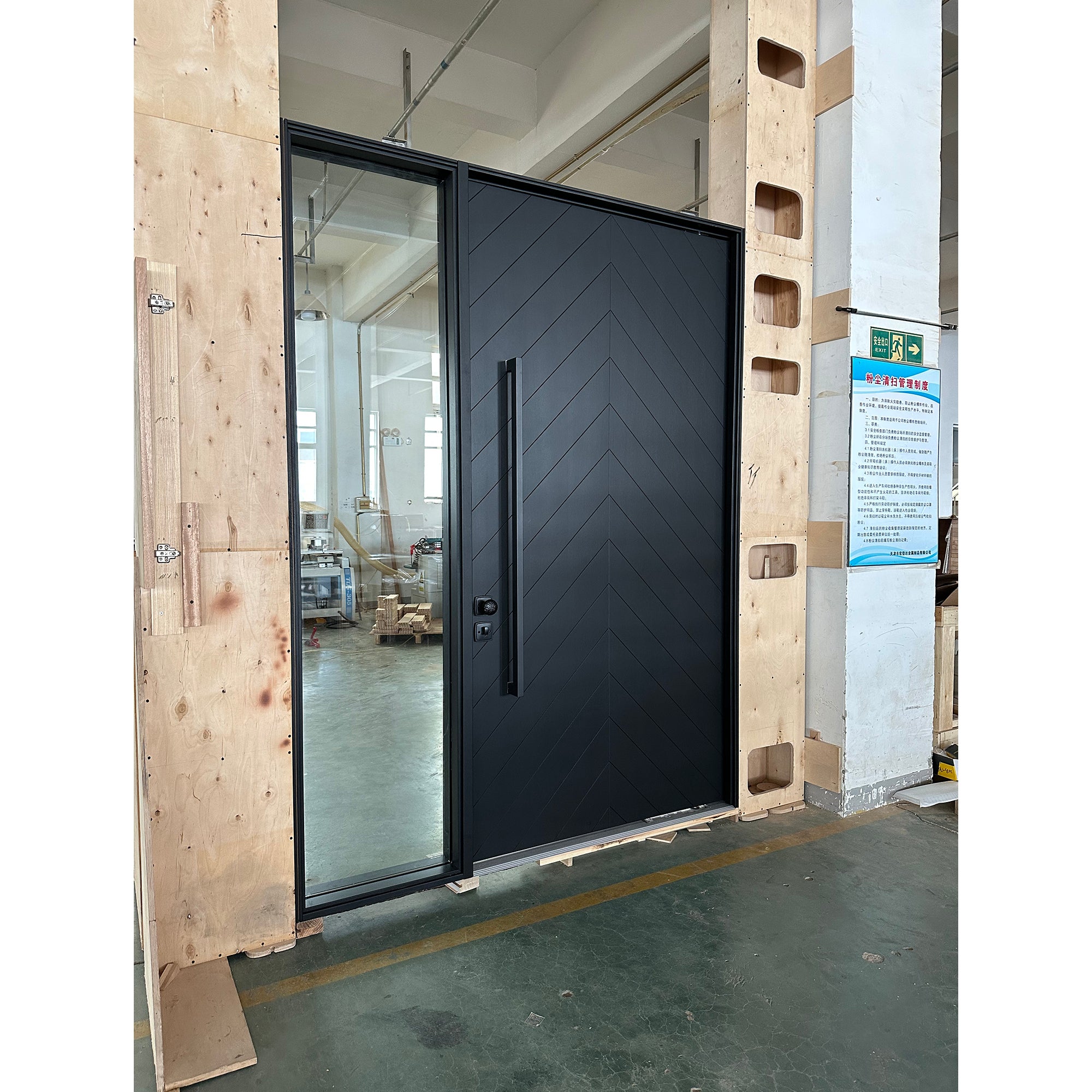 Black Contemporary Front Wood Door With Sidelite