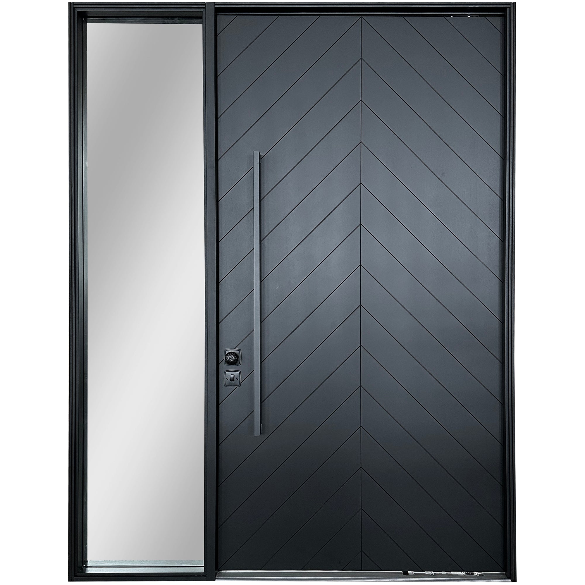 Black Contemporary Front Wood Door With Sidelite