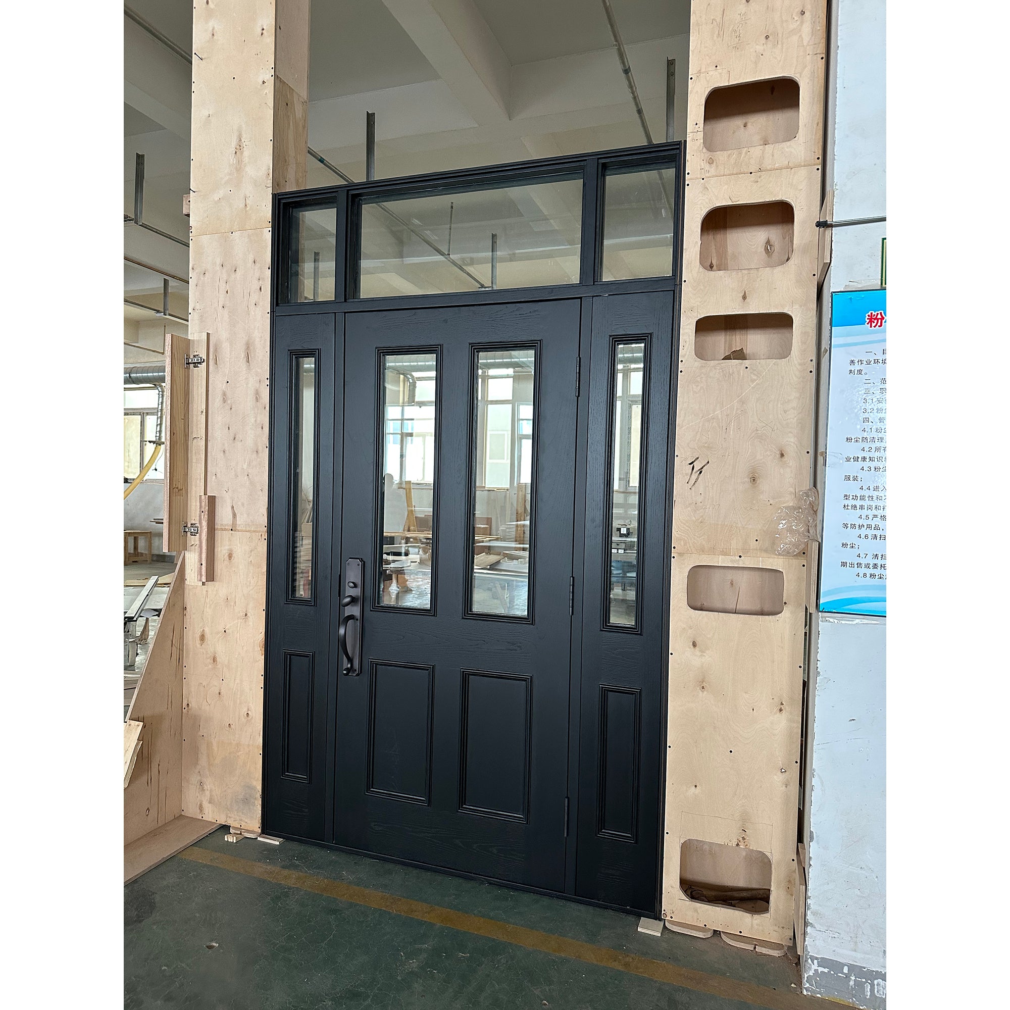 Mahogany Solid Wood Glass Front Door With Transom