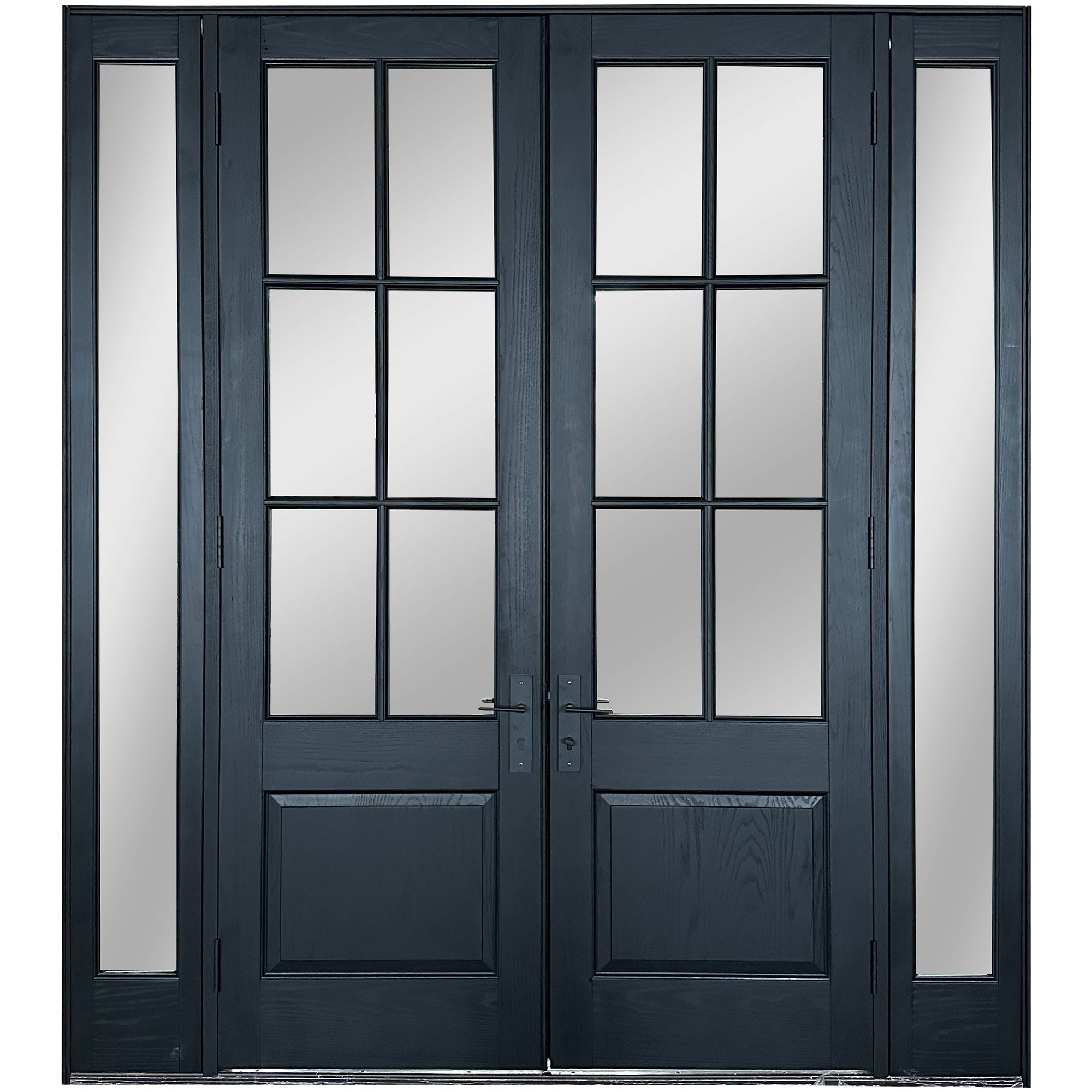 French Style Exterior Wood Door With Double Sidelites