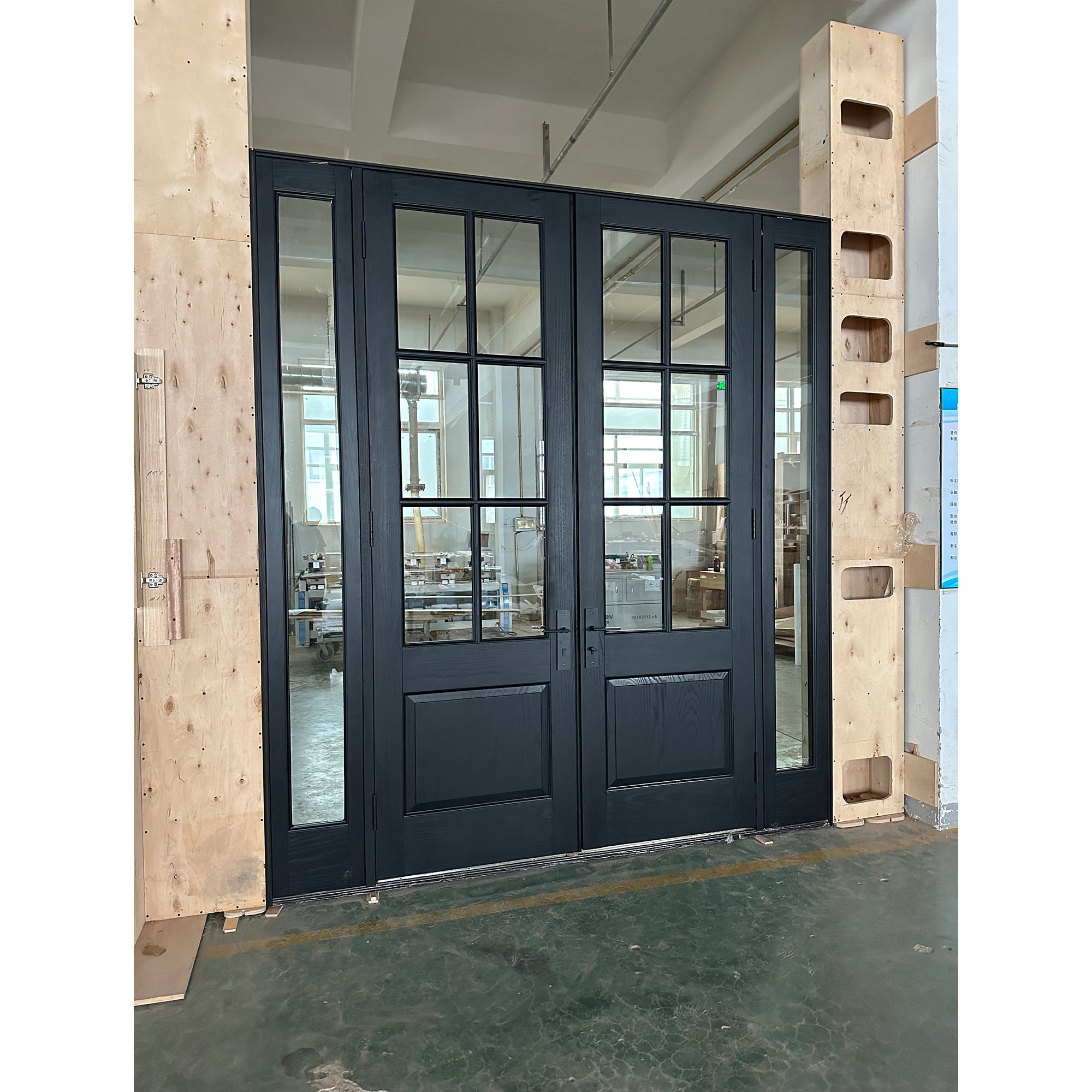 French Style Exterior Wood Door With Double Sidelites