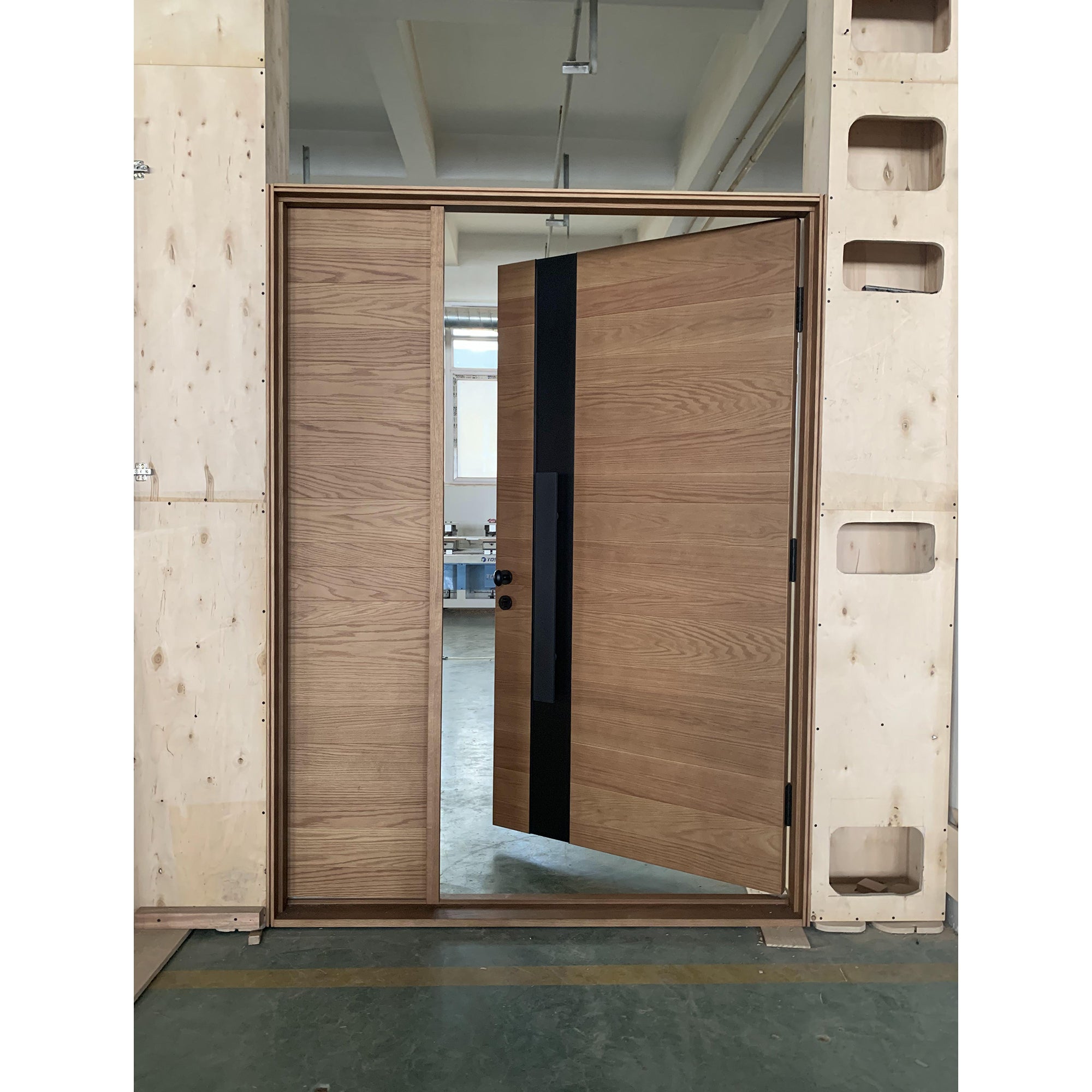 Modern Entry Red Oak Door With Sidelite