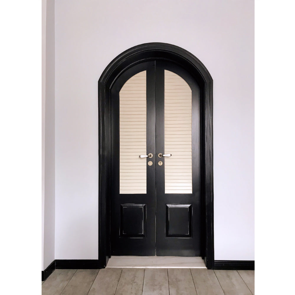 Black Arch Double Soild Wood Door